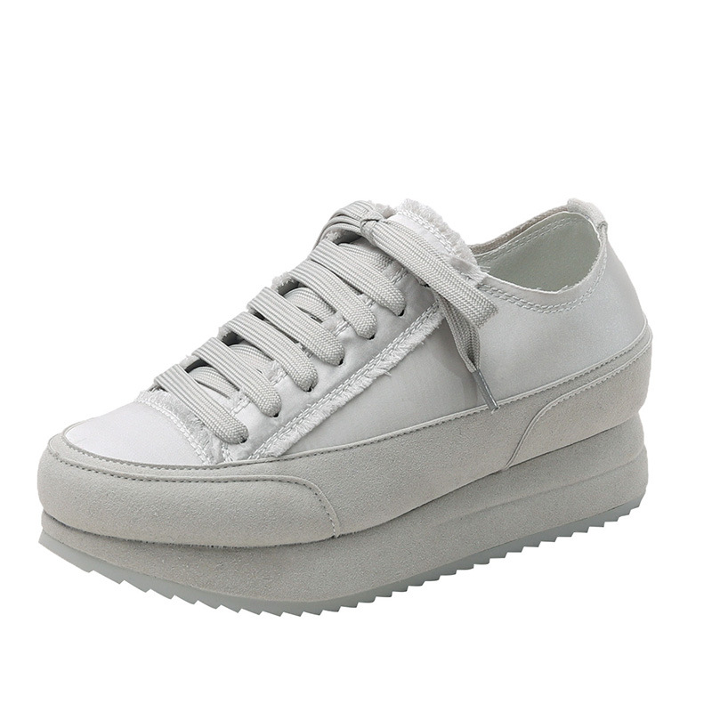 Spanish-Inspired Platform Loafers – Hidden Heel Satin White Shoes, Minimalist Thick-Sole Flats