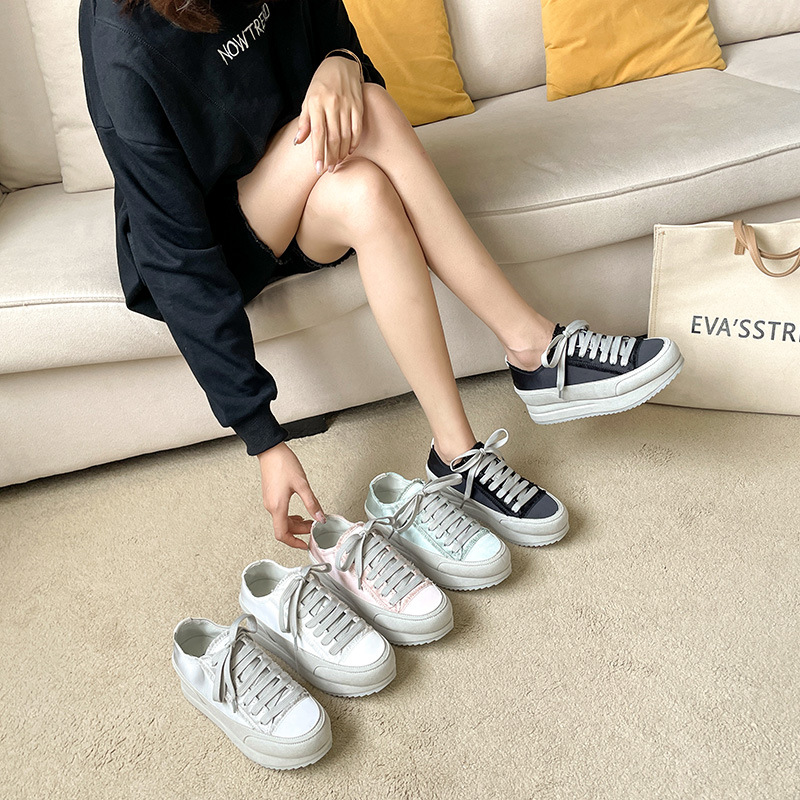 Spanish-Inspired Platform Loafers – Hidden Heel Satin White Shoes, Minimalist Thick-Sole Flats