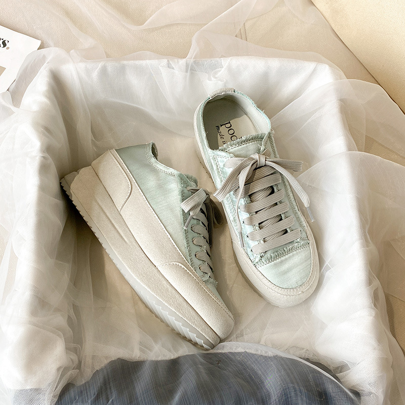 Spanish-Inspired Platform Loafers – Hidden Heel Satin White Shoes, Minimalist Thick-Sole Flats