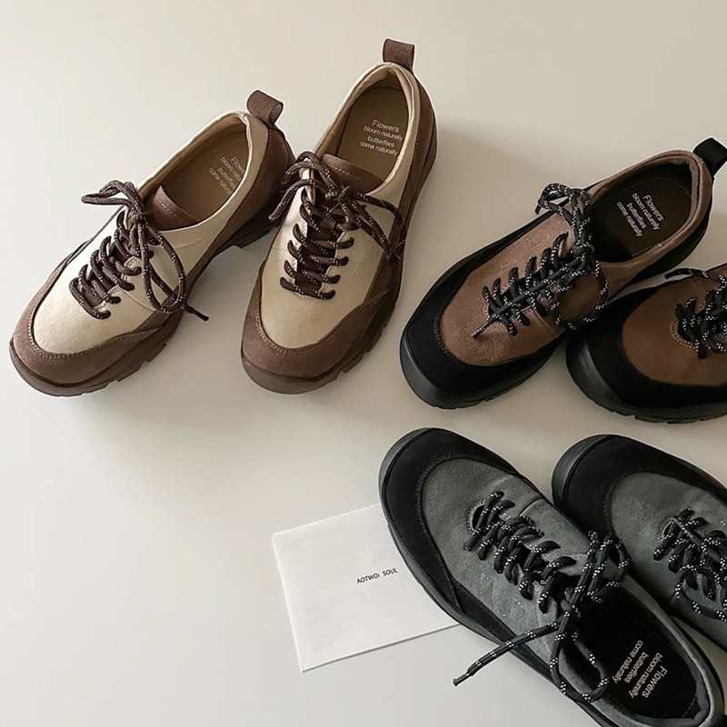 2026 Women's Suede Color-Block Sneakers – Round-Toe Lace-Up Casual Shoes for Spring, Light Hiking & Commute