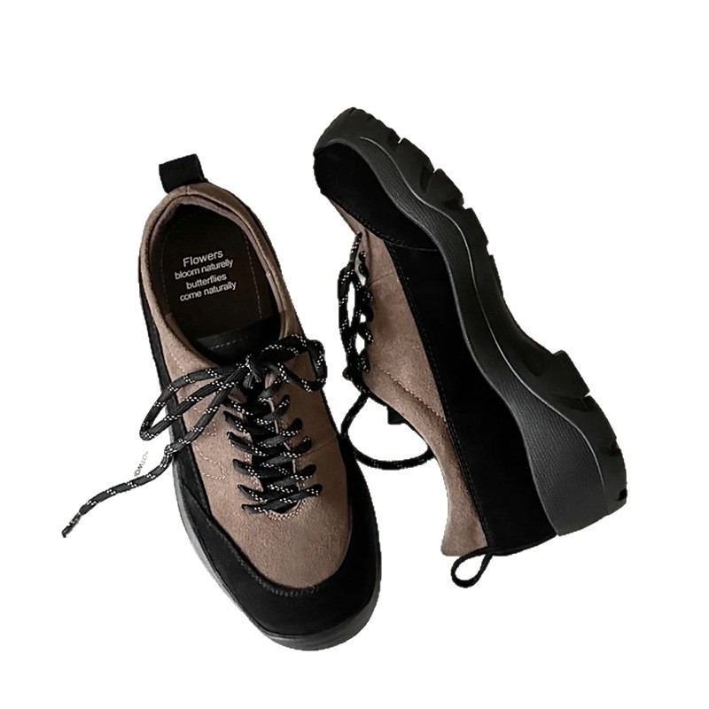 2026 Women's Suede Color-Block Sneakers – Round-Toe Lace-Up Casual Shoes for Spring, Light Hiking & Commute