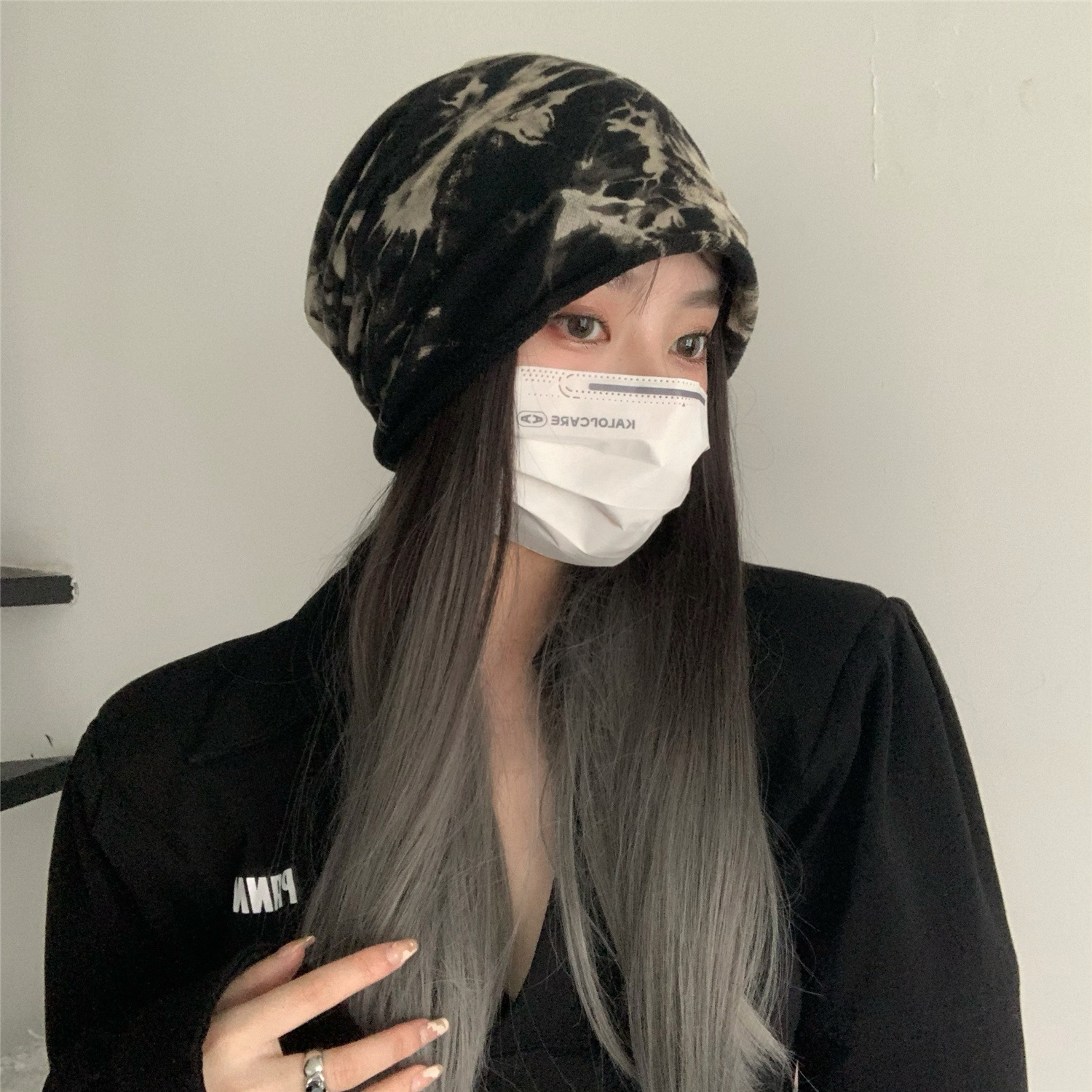 2025 Women's Japanese-Style Slouchy Beanie – Lightweight Dark Tie-Dye Knit Hat, Cool Minimalist Spring Summer