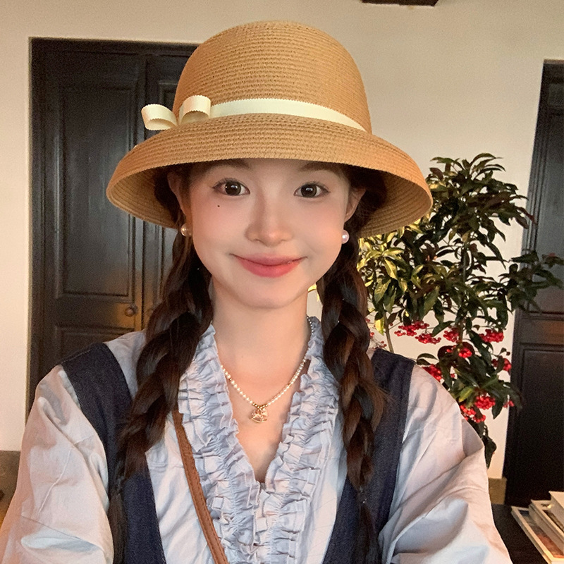 2026 Women's Hepburn-Style Wide-Brim Straw Sun Hat – UPF50+ Summer Outdoor Hat for Beach & City