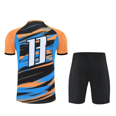 Kit de Treino do Marseille 2025-2026 Azul com Detalhes Laranja e Pretos 02