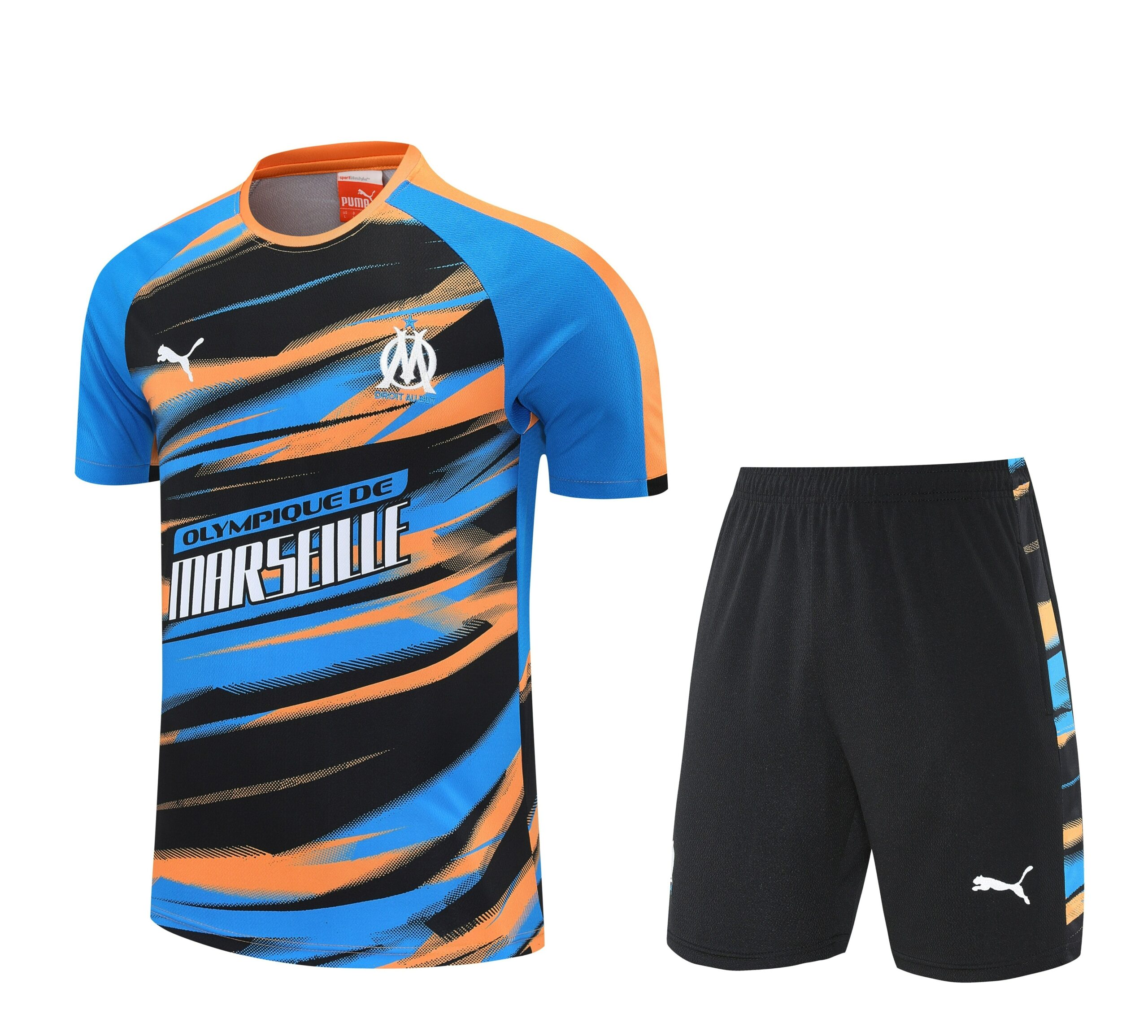Kit de Treino do Marseille 2025-2026 Azul com Detalhes Laranja e Pretos