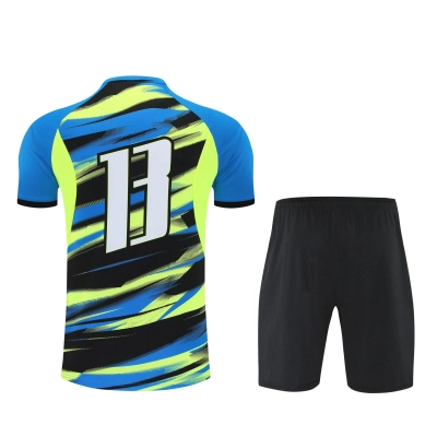 Kit de Treino do Marseille 2025-2026 Verde-Limão com Grafismos Azuis e Pretos 02