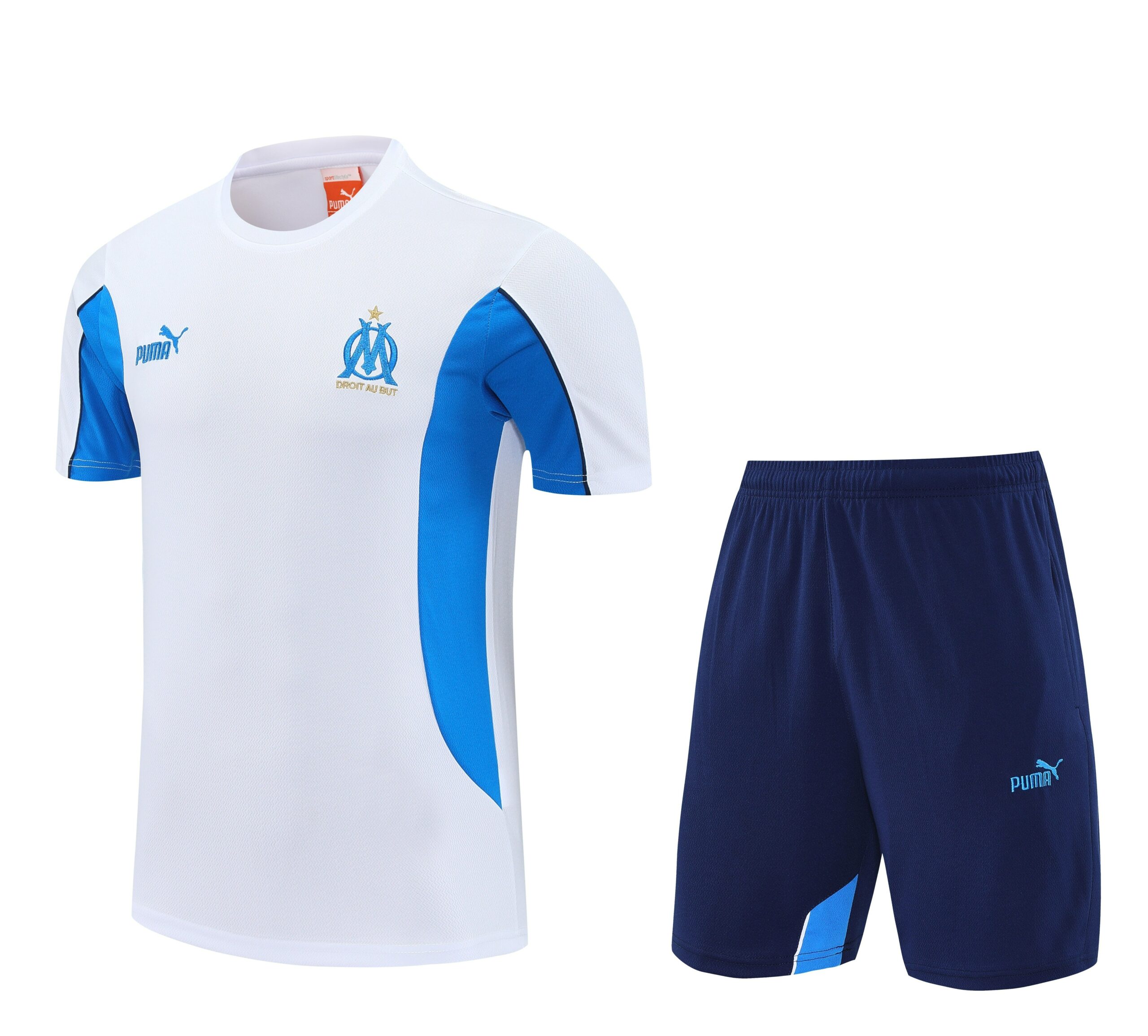 Kit de Treino do Marseille 2025-2026 Branco com Azul-Celeste