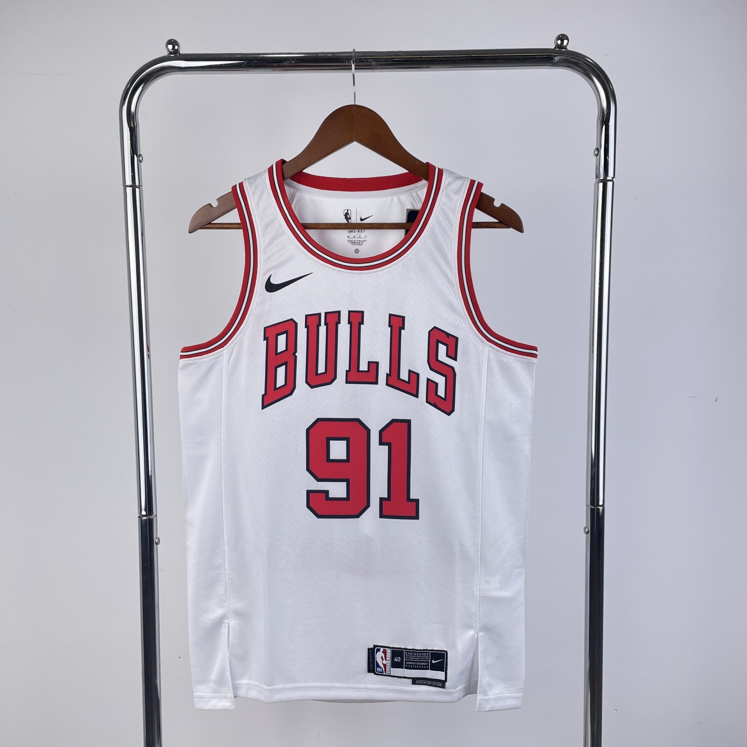 Regata Home Branca do Chicago Bulls Rodman Nº 91