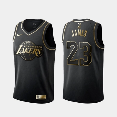 Regata Preta e Dourada do Los Angeles Lakers LeBron James Nº 23 01