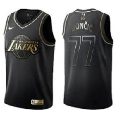 Regata Preta e Dourada do Los Angeles Lakers Dončić Nº 77 02