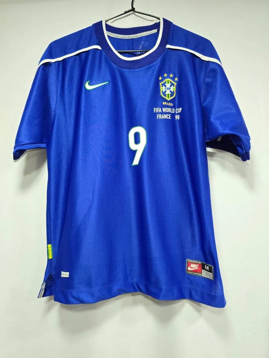 Camisa Retrô Away Azul do Brasil 1998 Ronaldo Nº 9