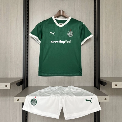 Kit Infantil Home do Palmeiras 2025 Verde com Shorts Branco 01