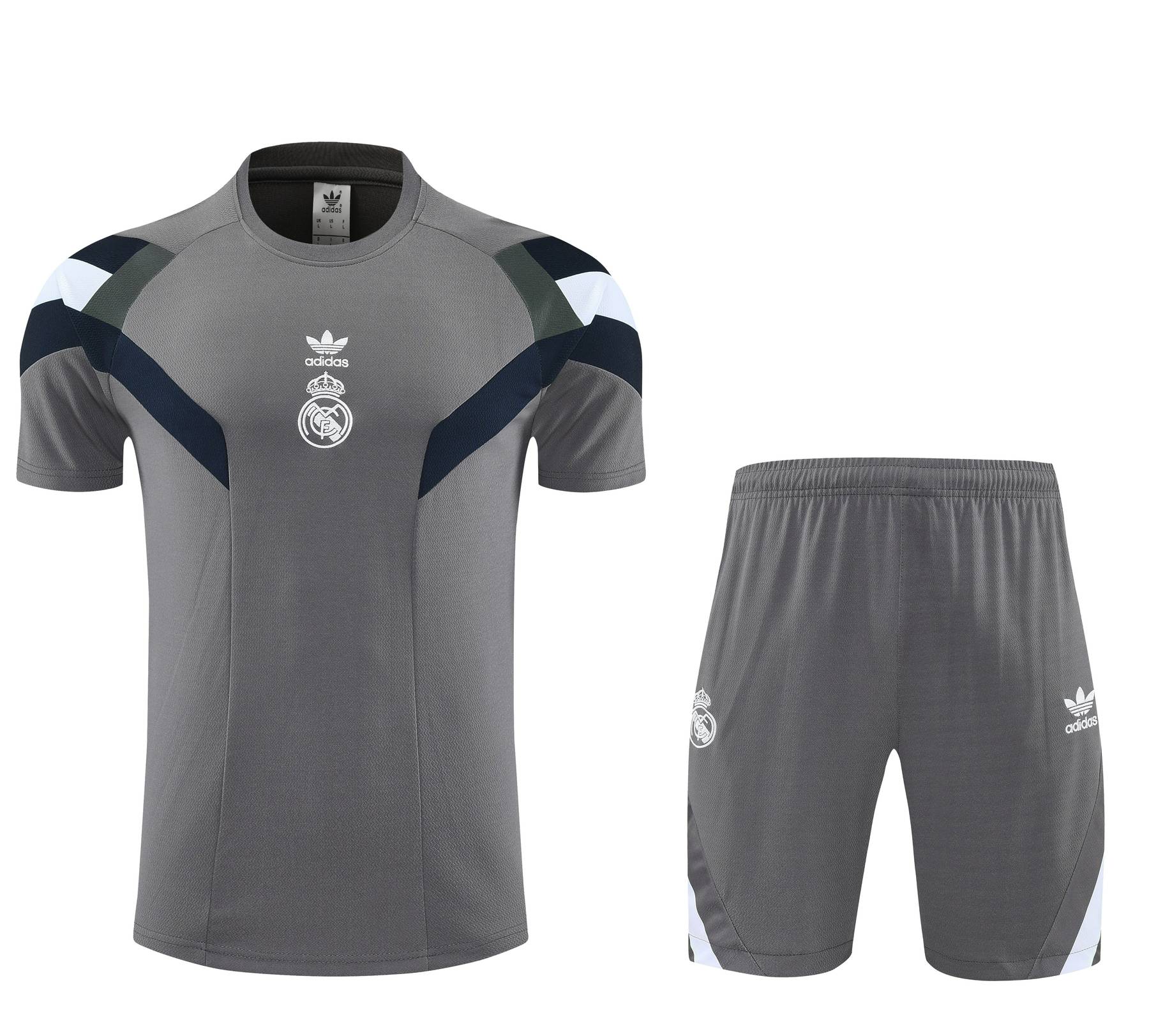 Kit de Treino Real Madrid Masculino 25/26 Torcedor Cinza, Azul-Marinho e Branco
