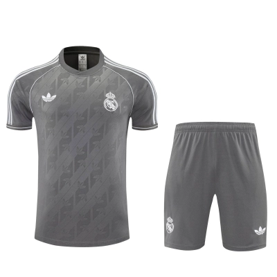 Kit de Treino Real Madrid Masculino 25/26 Cinza e Branco 01