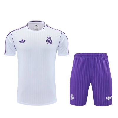 Kit de Treino Real Madrid Masculino 25/26 Torcedor Branco e Roxo 01