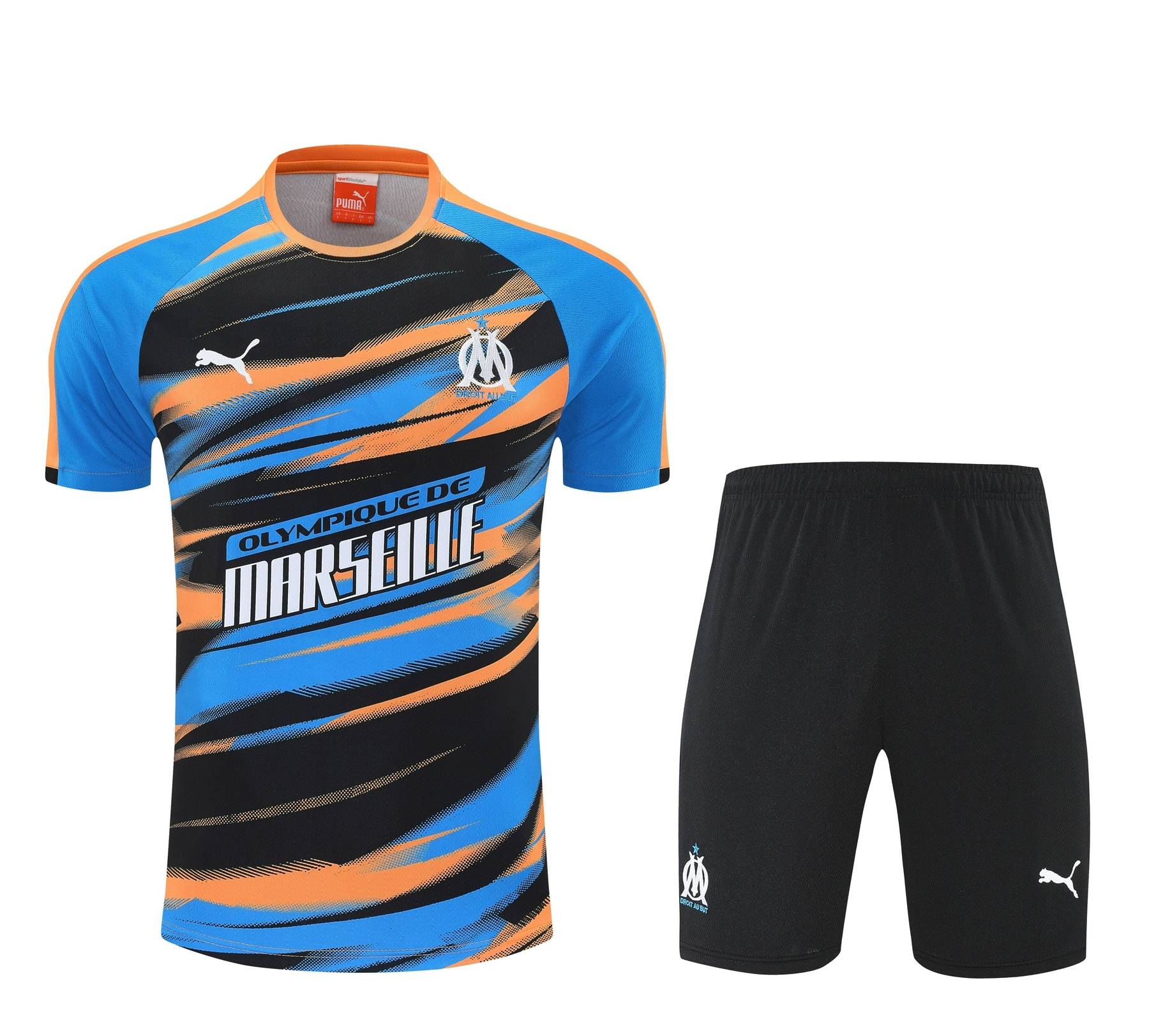 Kit de Treino do Marseille 2025-2026 Azul com Detalhes Laranja e Pretos