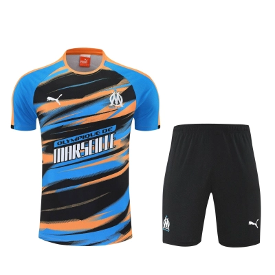 Kit de Treino do Marseille 2025-2026 Azul com Detalhes Laranja e Pretos 01