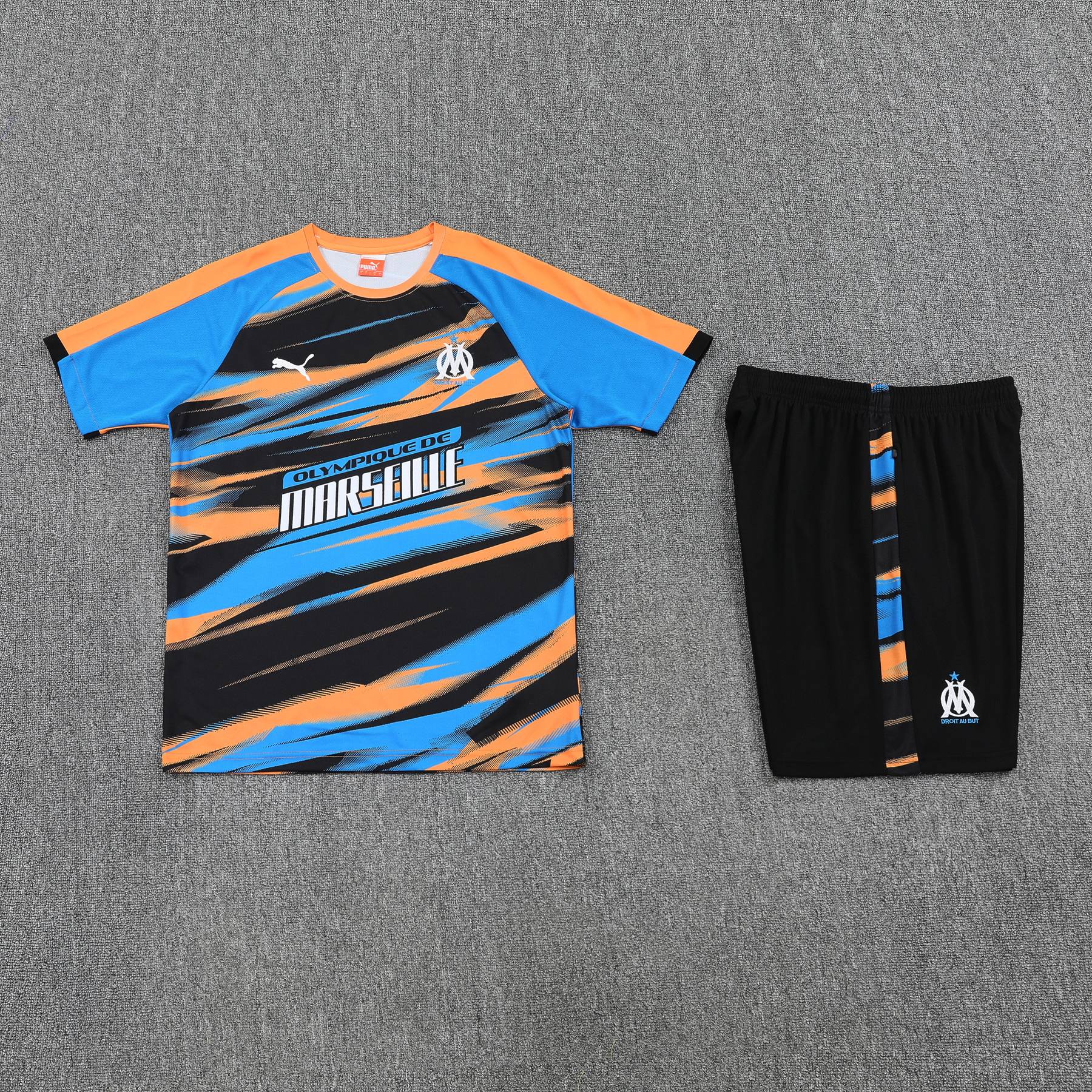 Kit de Treino do Marseille 2025-2026 Azul com Detalhes Laranja e Pretos
