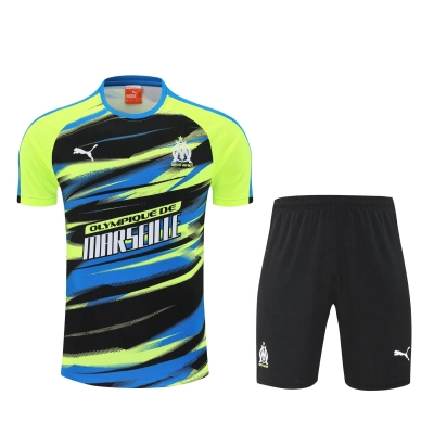 Kit de Treino do Marseille 2025-2026 Verde-Limão com Grafismos Azuis e Pretos 01