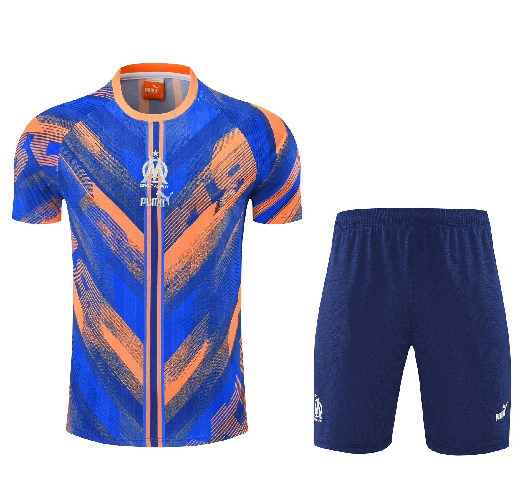 Kit de Treino do Marseille Azul com Grafismos Laranja e Azul-Marinho 2025