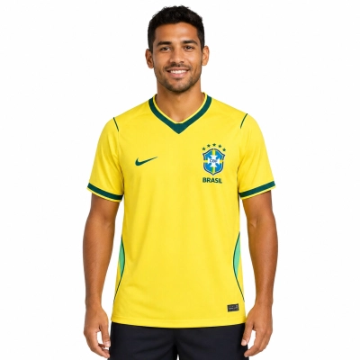 Camisa Brasil Home Torcedor Amarela Gola V Manga Curta 2026 01