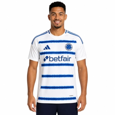 Camisa Torcedor Away Branca com Listras Azuis do Cruzeiro 2025/26 01