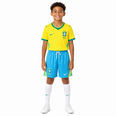 Kit Infantil Home do Brasil 2026 Amarelo com Shorts 01