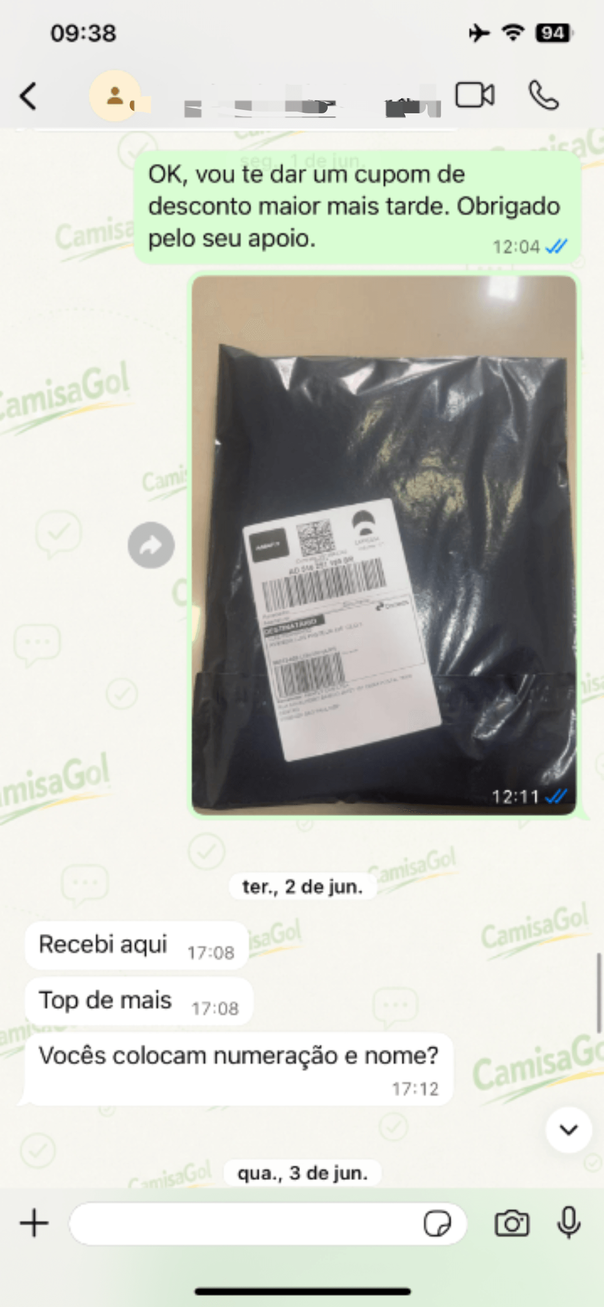 Atendimento pelo WhatsApp acompanhando o pedido