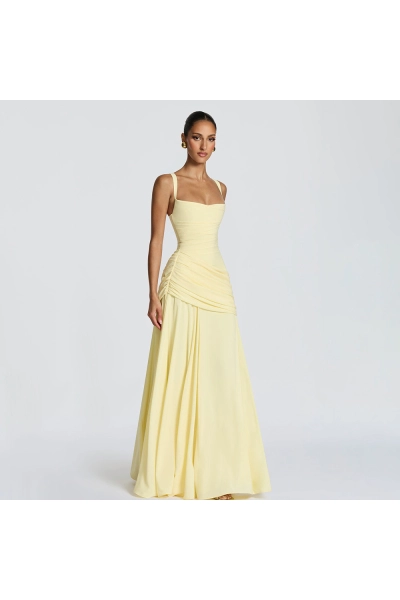 Women Square Neck Ruched Formal Maxi Dress 02