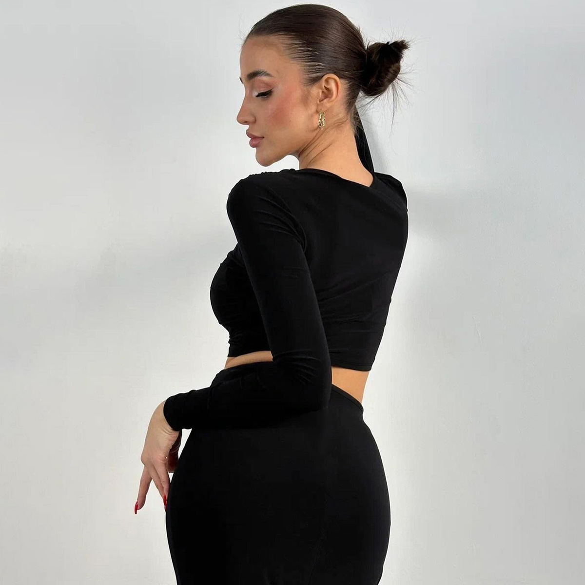 Women Ruched Crop Top and Maxi Skirt Two Piece Set
