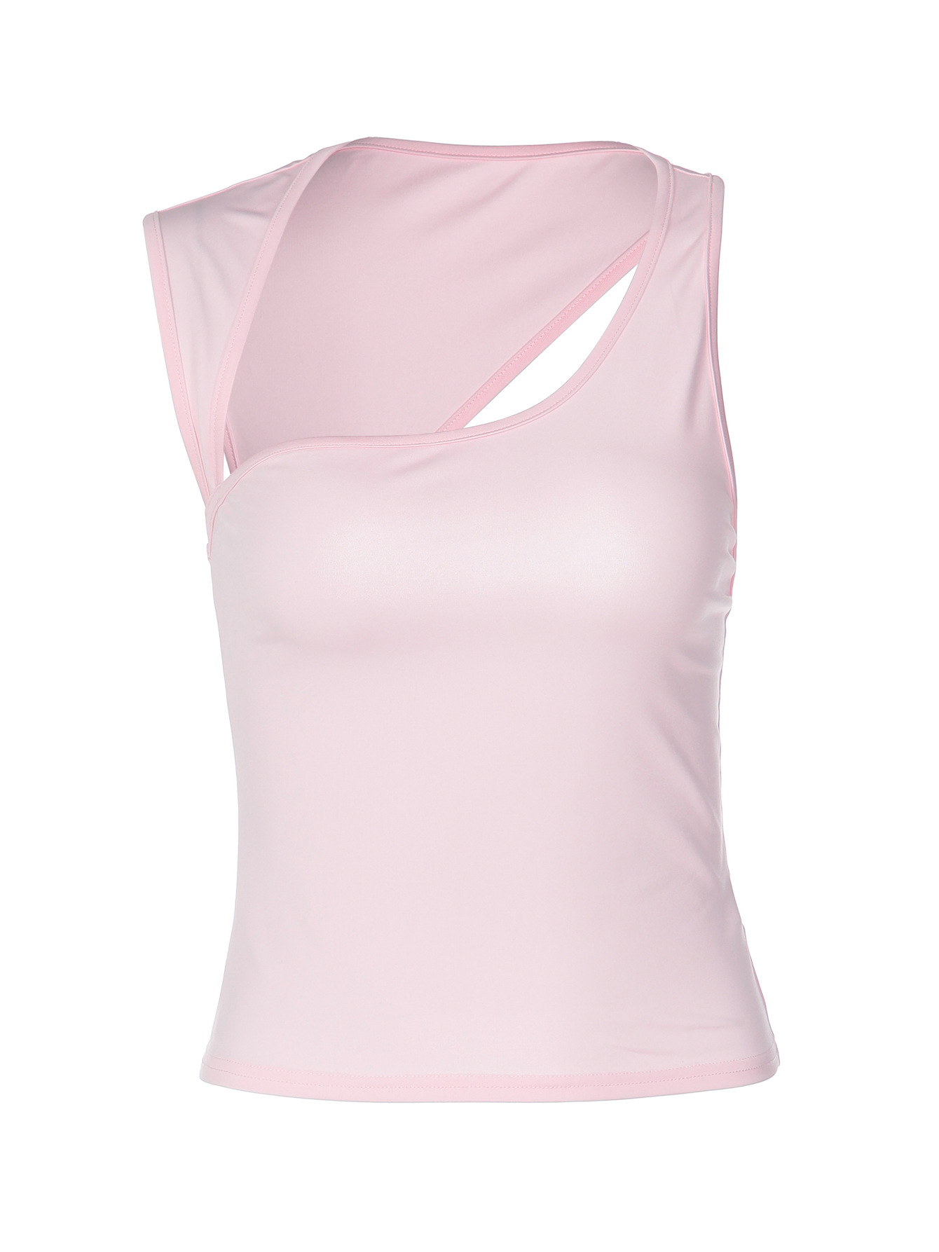 Women Asymmetric Neck Slim Fit Ribbed Tank Top