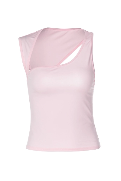 Women Asymmetric Neck Slim Fit Ribbed Tank Top 01