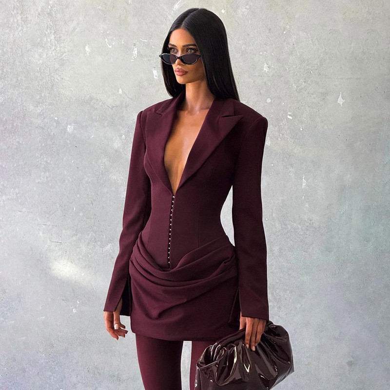 Women Blazer Style Corset Waist Mini Dress