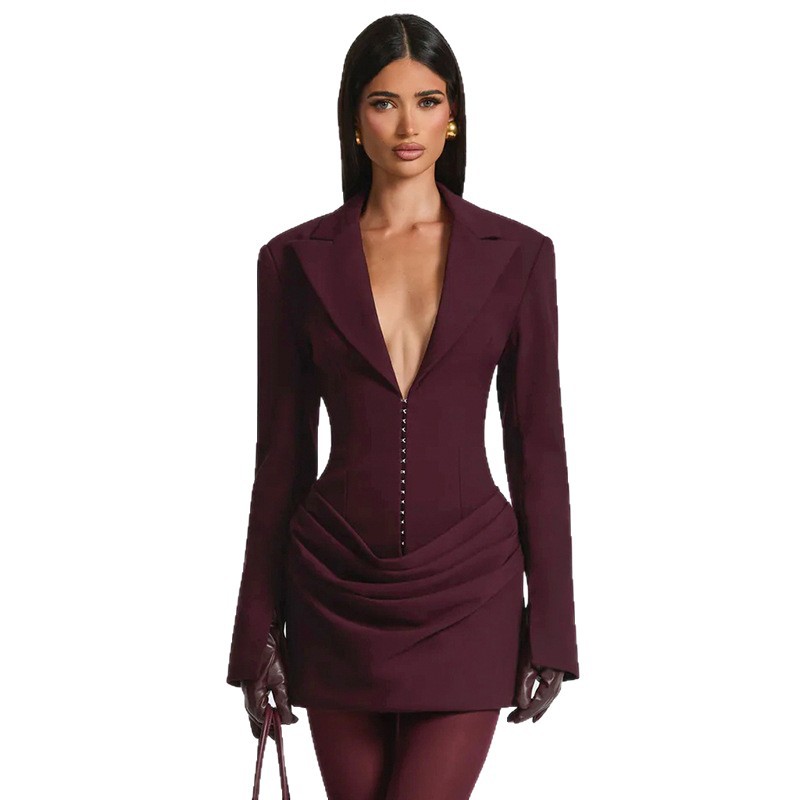 Women Blazer Style Corset Waist Mini Dress