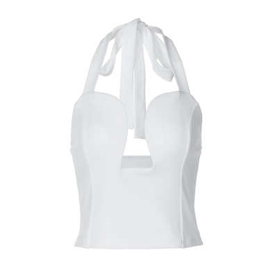 Women Halter Neck Cutout Corset Style Top 01