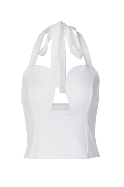 Women Halter Neck Cutout Corset Style Top 01