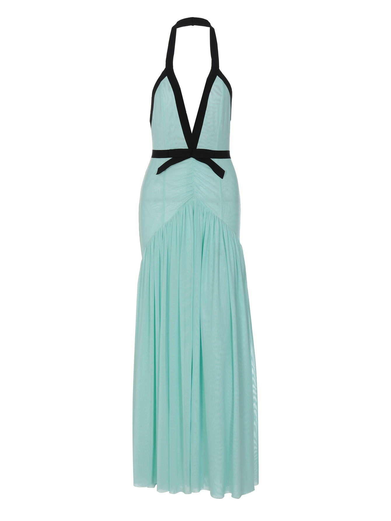 Women Halter Neck Deep V Chiffon Maxi Dress
