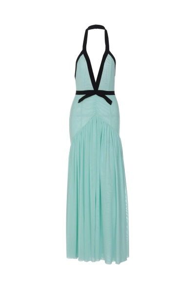 Women Halter Neck Deep V Chiffon Maxi Dress 01