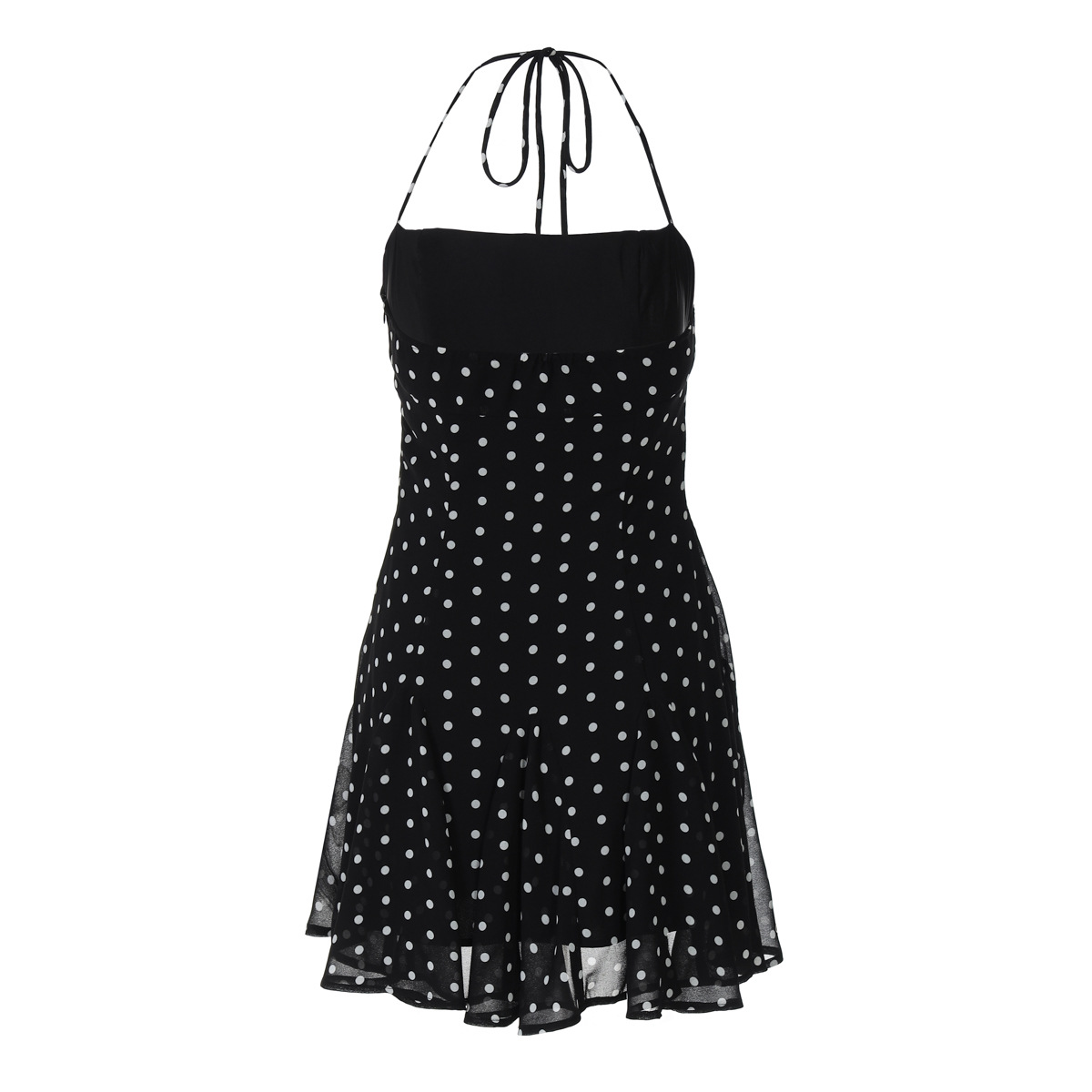 Women Polka Dot Halter Neck Flare Mini Dress