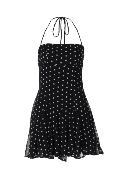 Women Polka Dot Halter Neck Flare Mini Dress 01