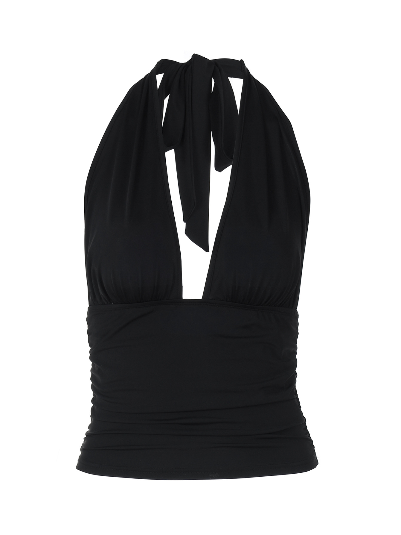 Women Deep V Neck Halter Ruched Tank Top