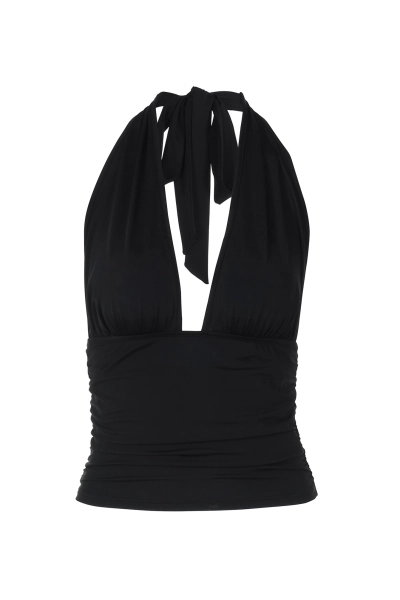 Women Deep V Neck Halter Ruched Tank Top 01