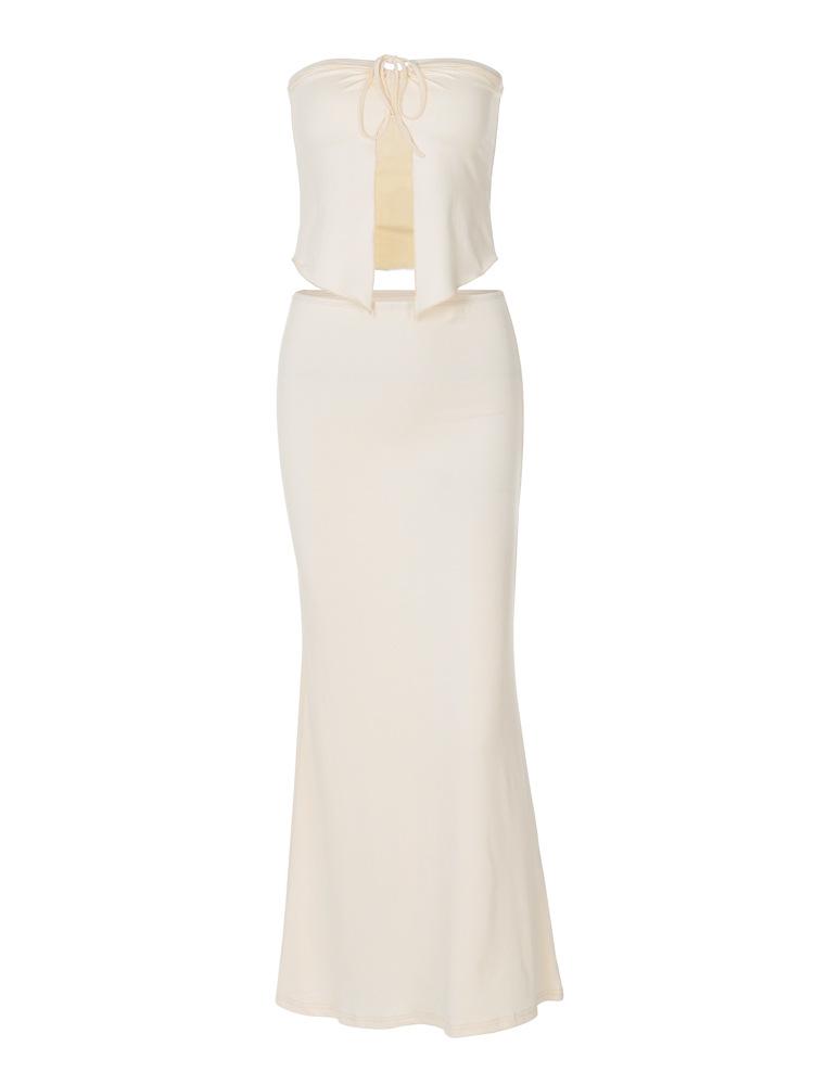 Women Strapless Cutout Top and Maxi Skirt Set