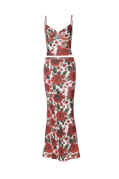 Women Floral Print Cami Top and Maxi Skirt Set 01