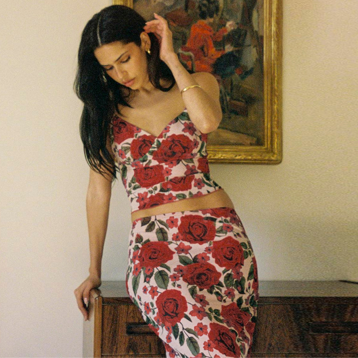 Women Floral Print Cami Top and Maxi Skirt Set