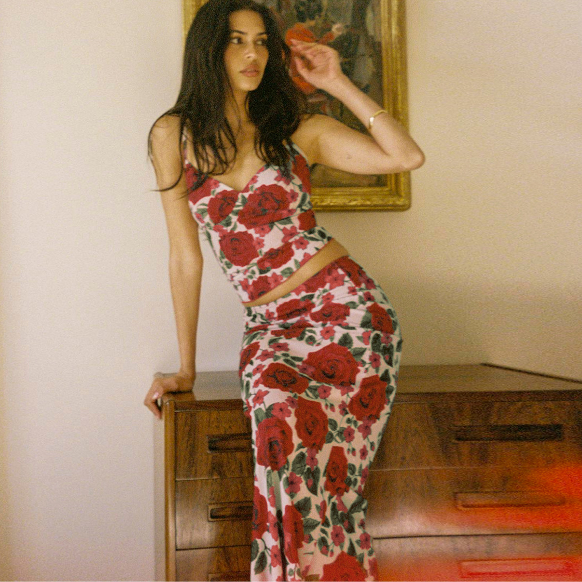 Women Floral Print Cami Top and Maxi Skirt Set