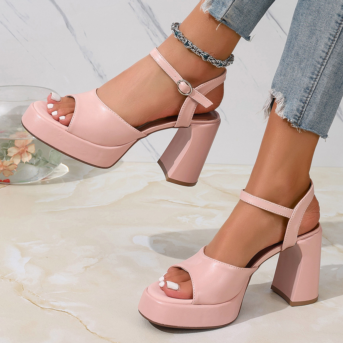 Women Platform Chunky Heel Ankle Strap Sandals