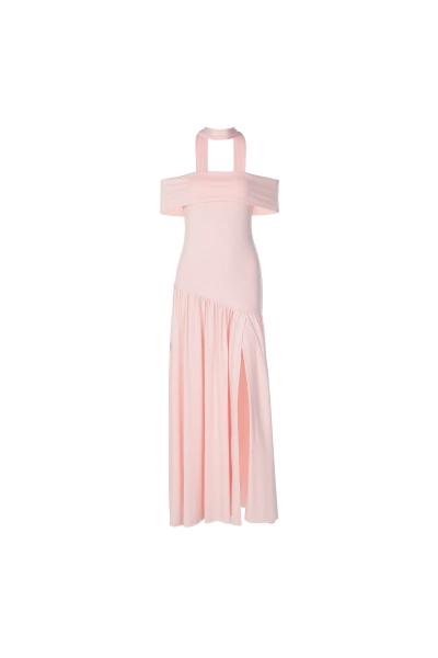 Women Off Shoulder Choker Slit Maxi Dress 01