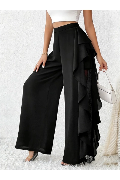 Women High Waist Ruffle Lace Wide Leg Pants 01