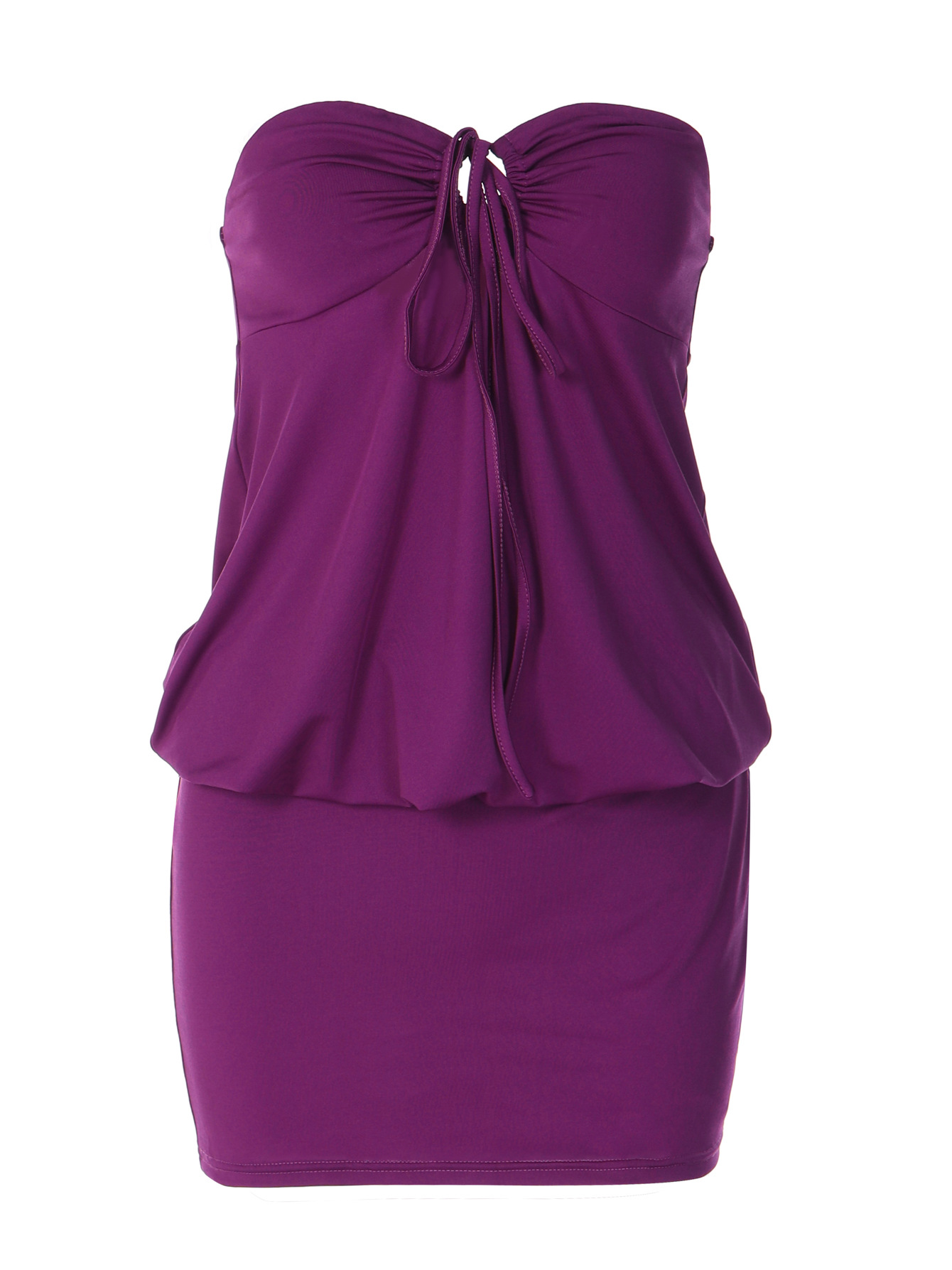 Women Strapless Drawstring Ruched Mini Dress